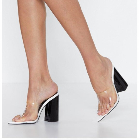 Nasty Gal White and Clear Slip on Heels 8 - Picture 1 of 4